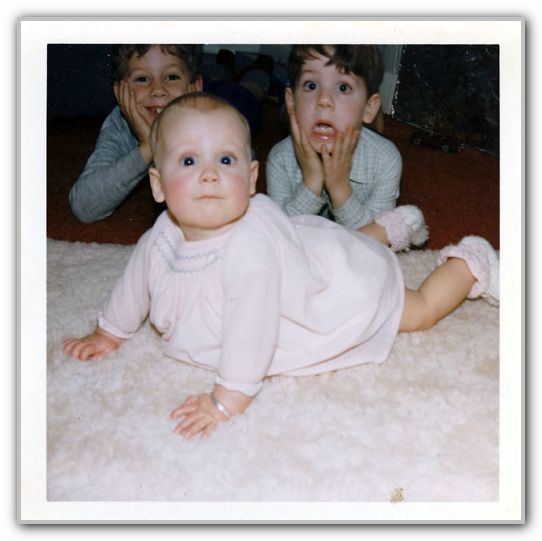 SJ with brothers Tom and Douglas on her very Christmas morning 1967